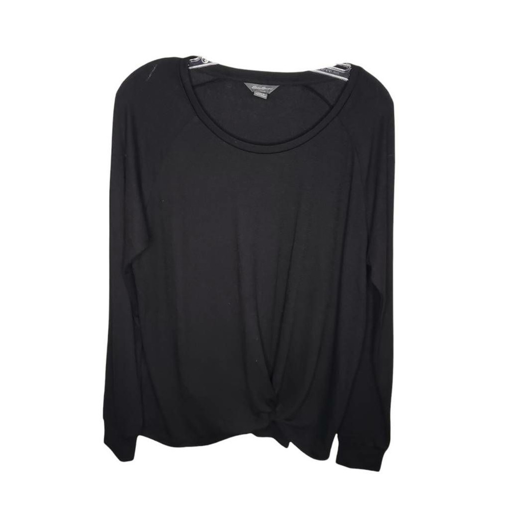 Eddie Bauer Womens sz sm Pajama Top Black Twisted Front Scoop Neck Long Sleeve
